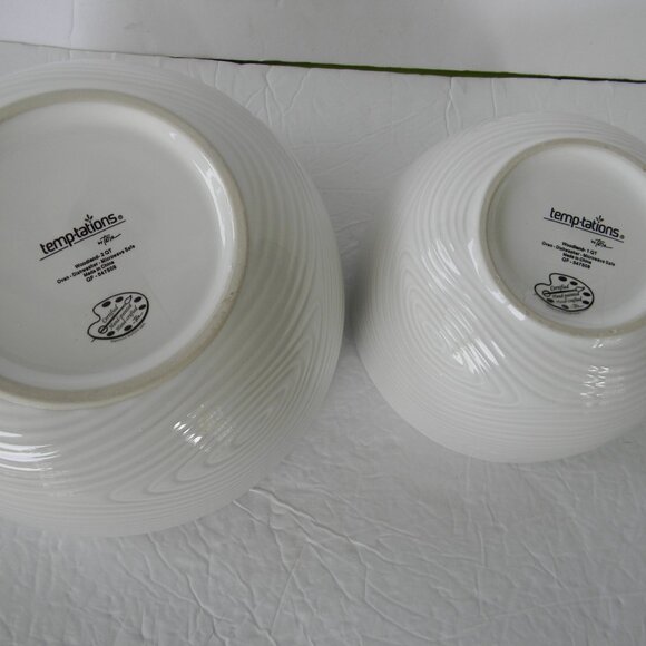 NEW TEMP-TATIONS WOODLAND SET OF 2 NESTING BOWLS WHITE 1QT & 2QT - Picture 3 of 7